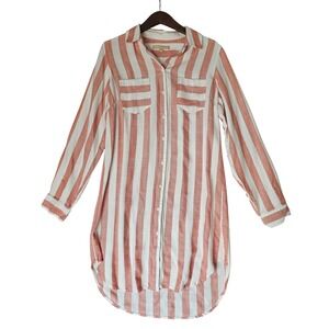 Hope & Harlow "Luna" Striped Button Shirt Dress Orange White Pockets Preppy sz 8